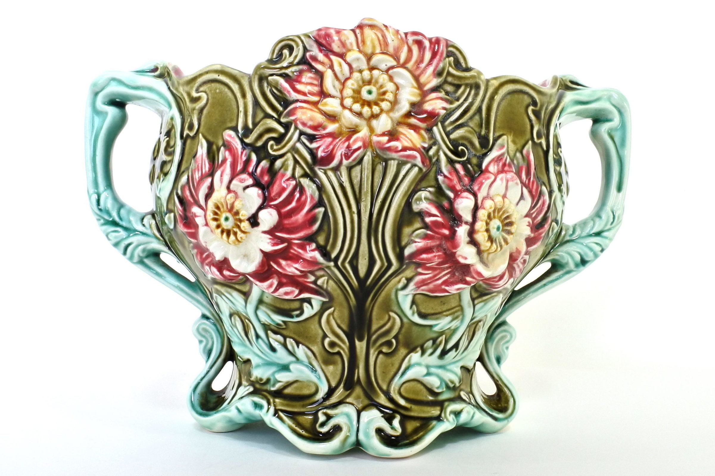 Cache pot in ceramica barbotine con fiori - Seringas