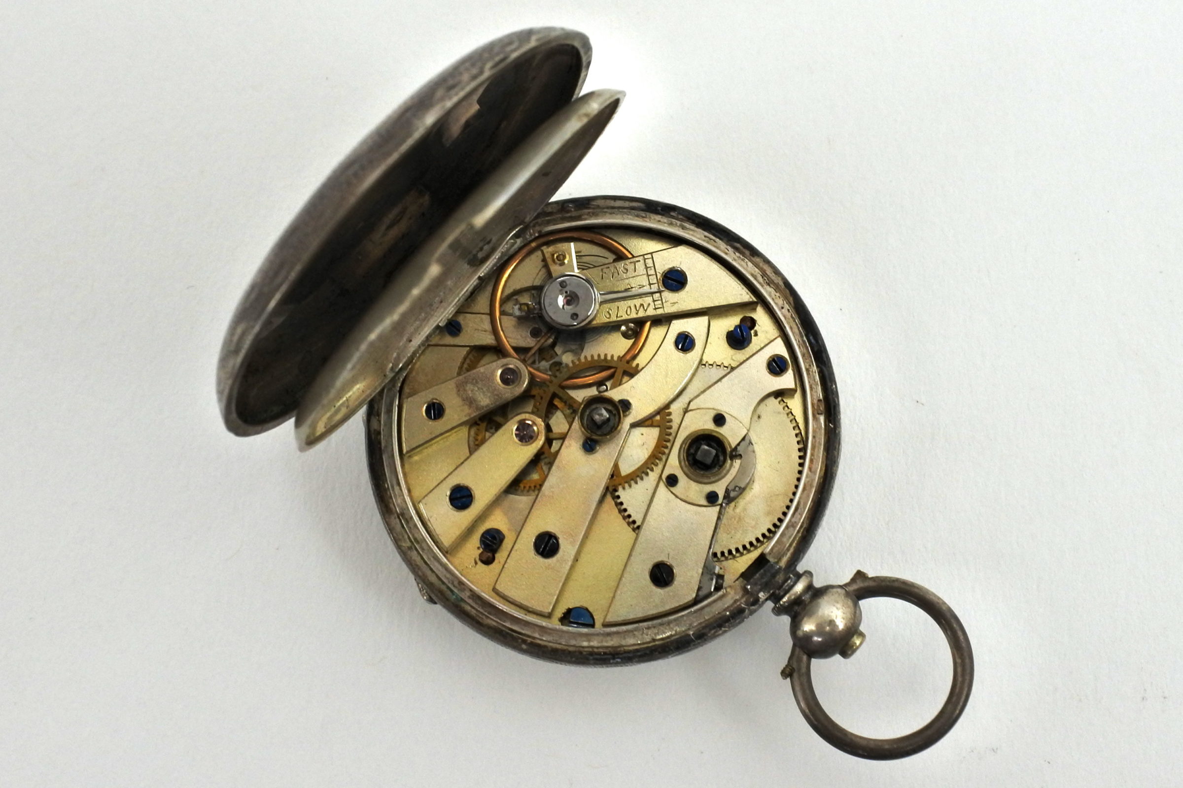 Orologio da tasca in argento con carica a chiavetta. Diametro cassa 40 mm - 3