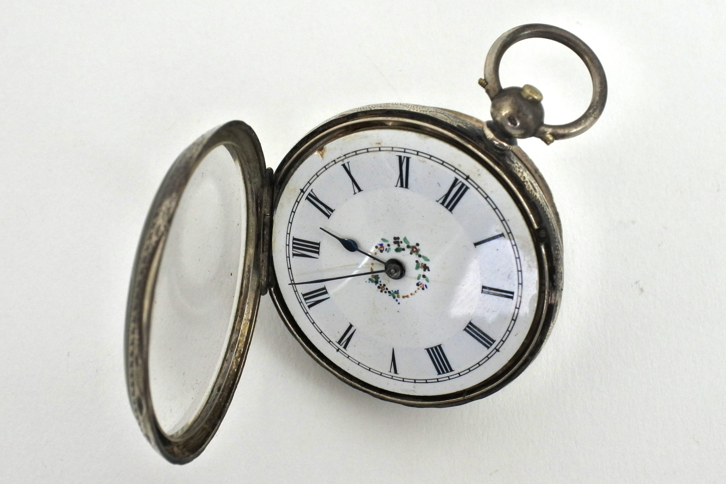 Orologio da tasca in argento con carica a chiavetta. Diametro cassa 40 mm - 4
