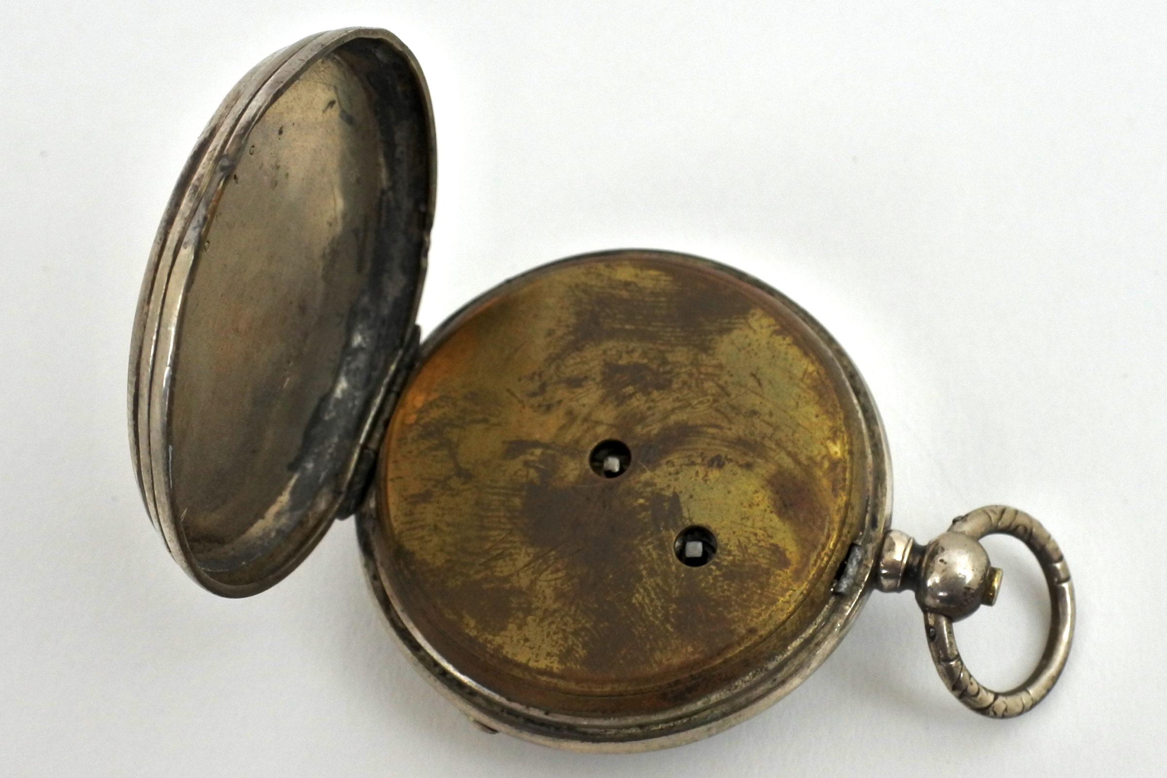 Orologio da tasca in argento con carica a chiavetta e movimento dorato inciso - 2