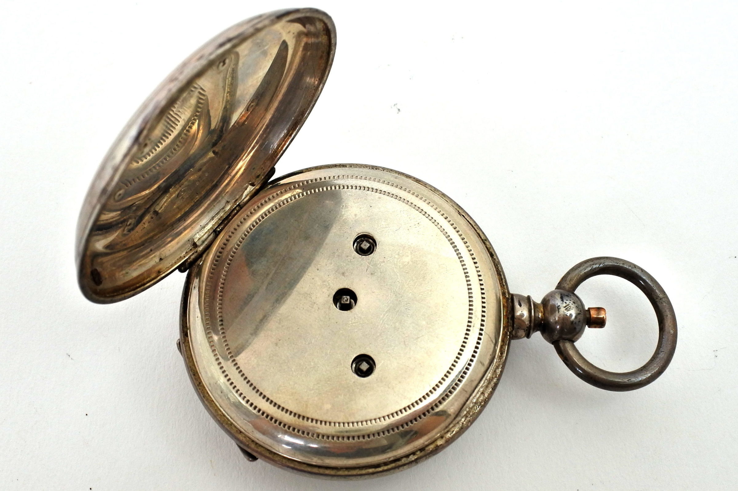 Orologio da tasca in argento con carica a chiavetta. Diametro cassa 55 mm - 2