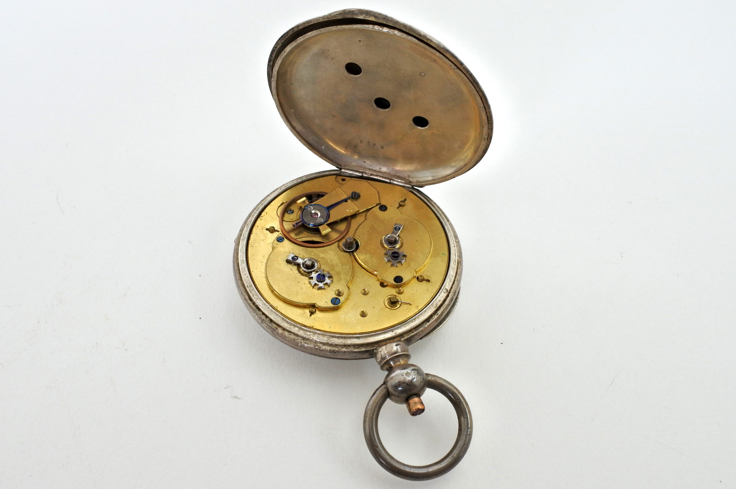 Orologio da tasca in argento con carica a chiavetta. Diametro cassa 55 mm - 3
