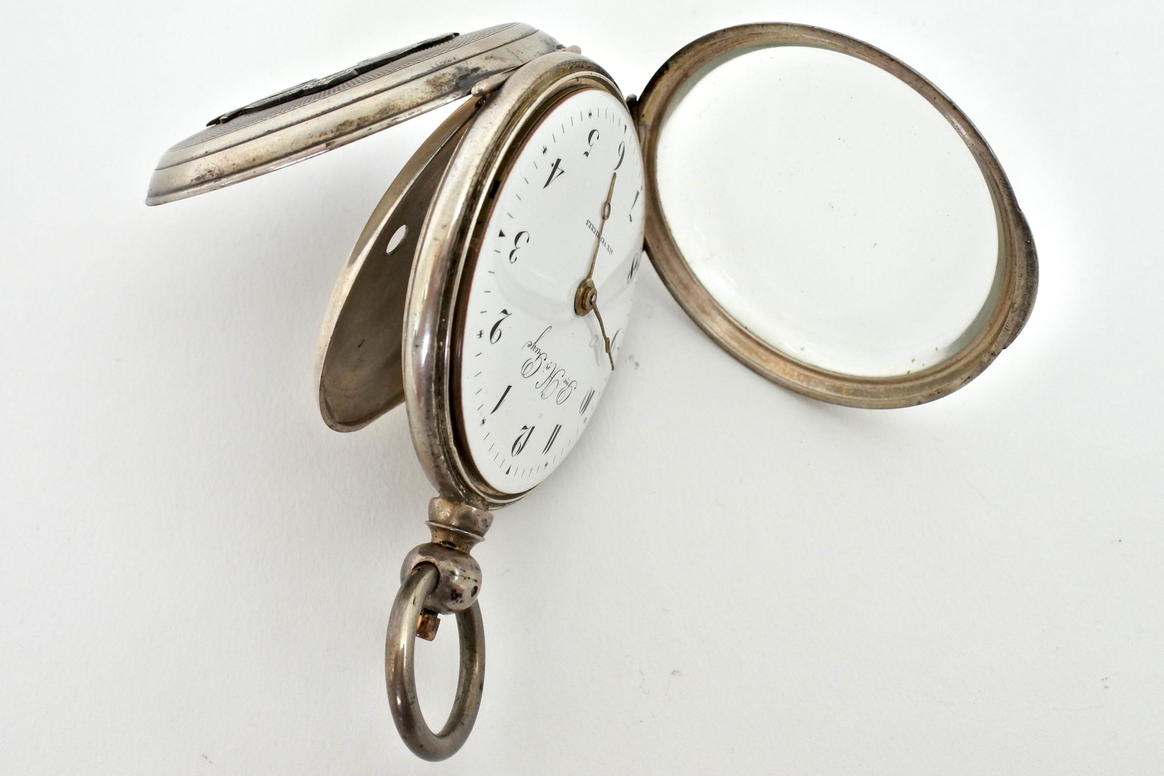 Orologio da tasca in argento con carica a chiavetta. Diametro cassa 55 mm - 4