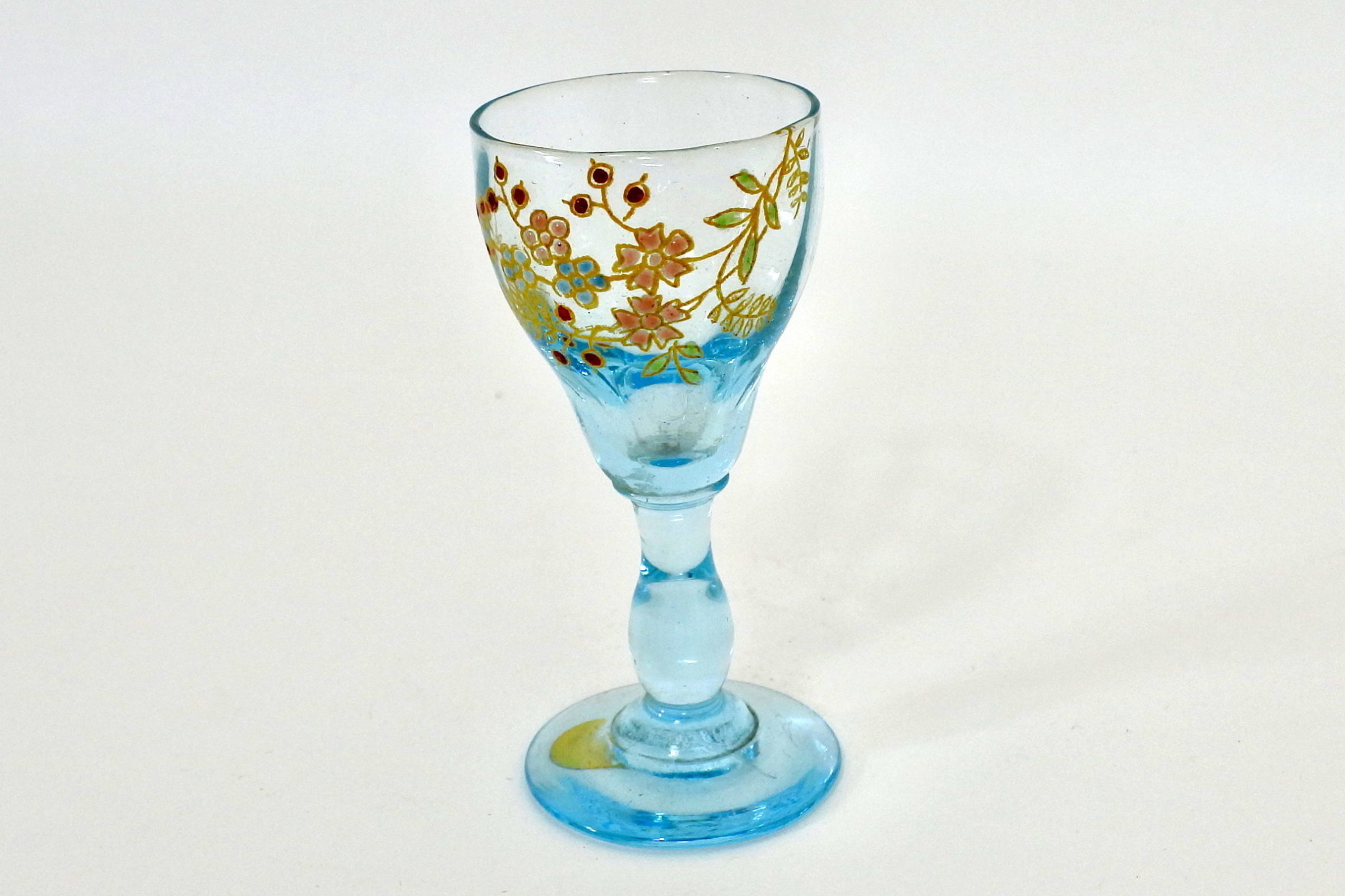 Bicchierino Legras a calice in vetro soffiato azzurro e smalti - 2