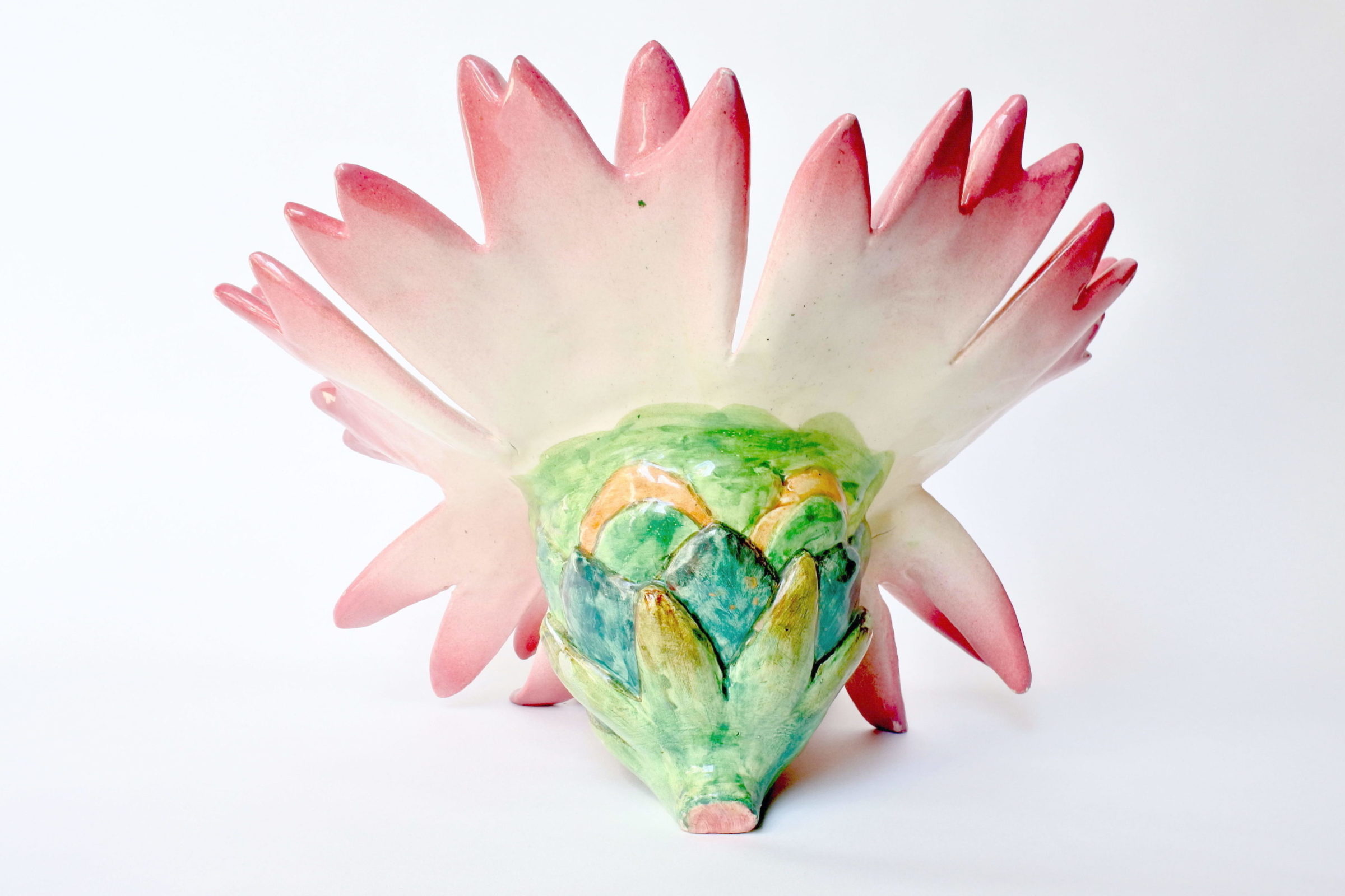Centro tavola Massier in ceramica barbotine a forma di margherita con farfalla - 4