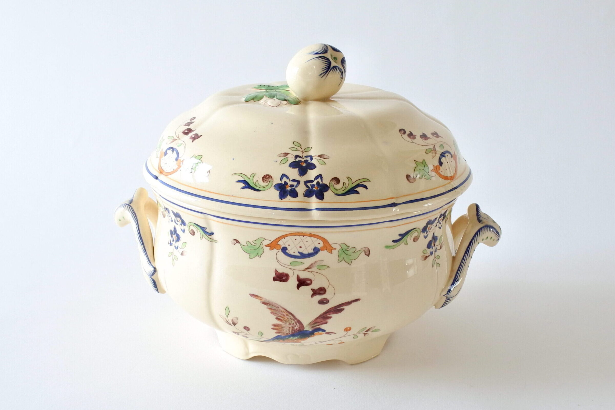 Zuppiera in ceramica di Longchamp con uccellini e fiori - 3