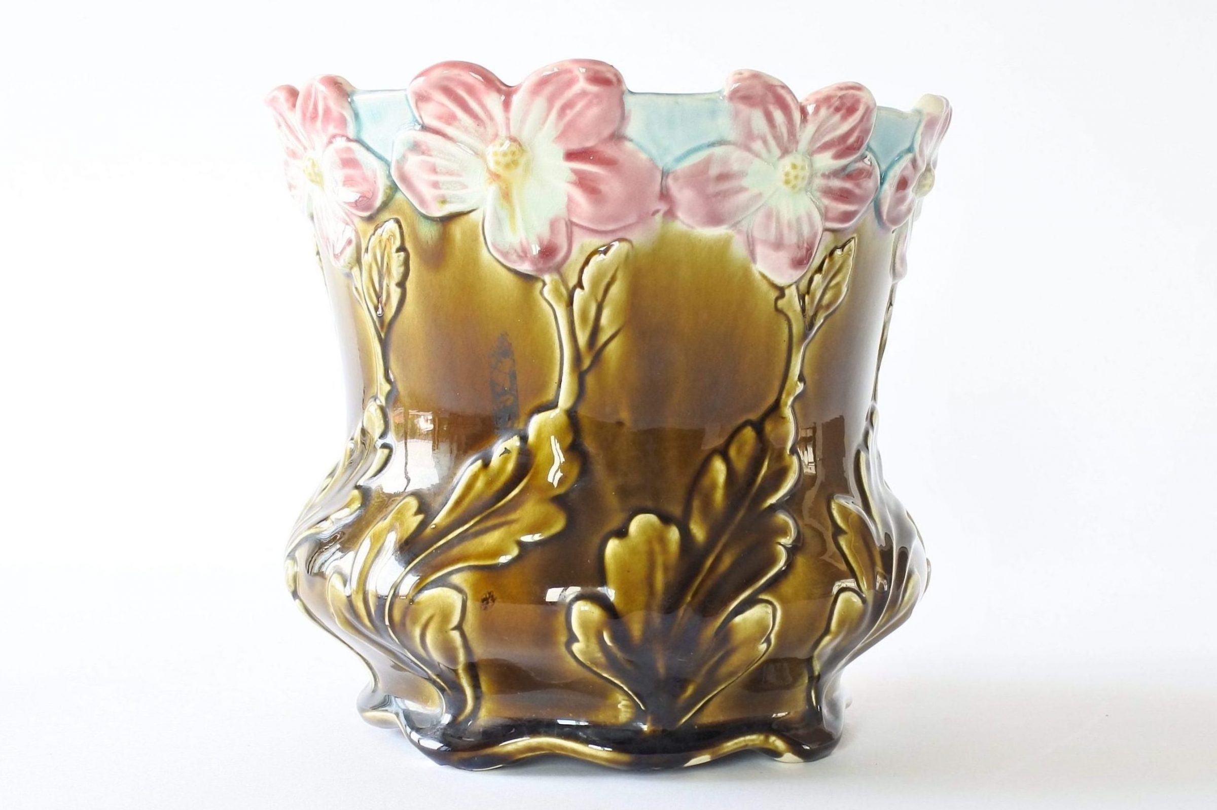 Cache pot De Bruyn Fives Lille in ceramica barbotine con fiori rosa - 2