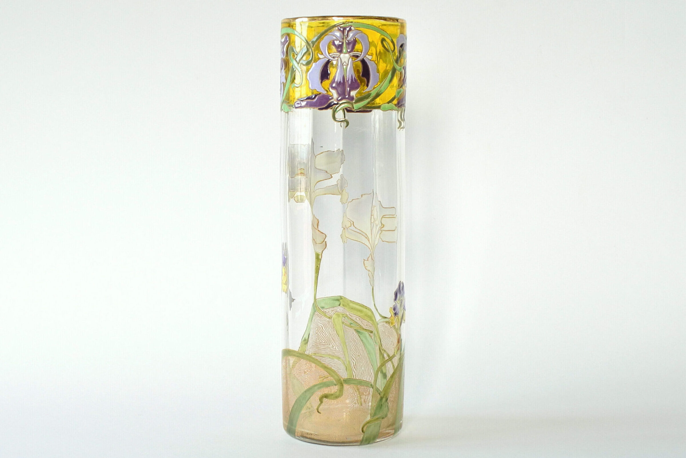 Vaso tubolare Legras in vetro soffiato e smaltato con fiori di iris - 3
