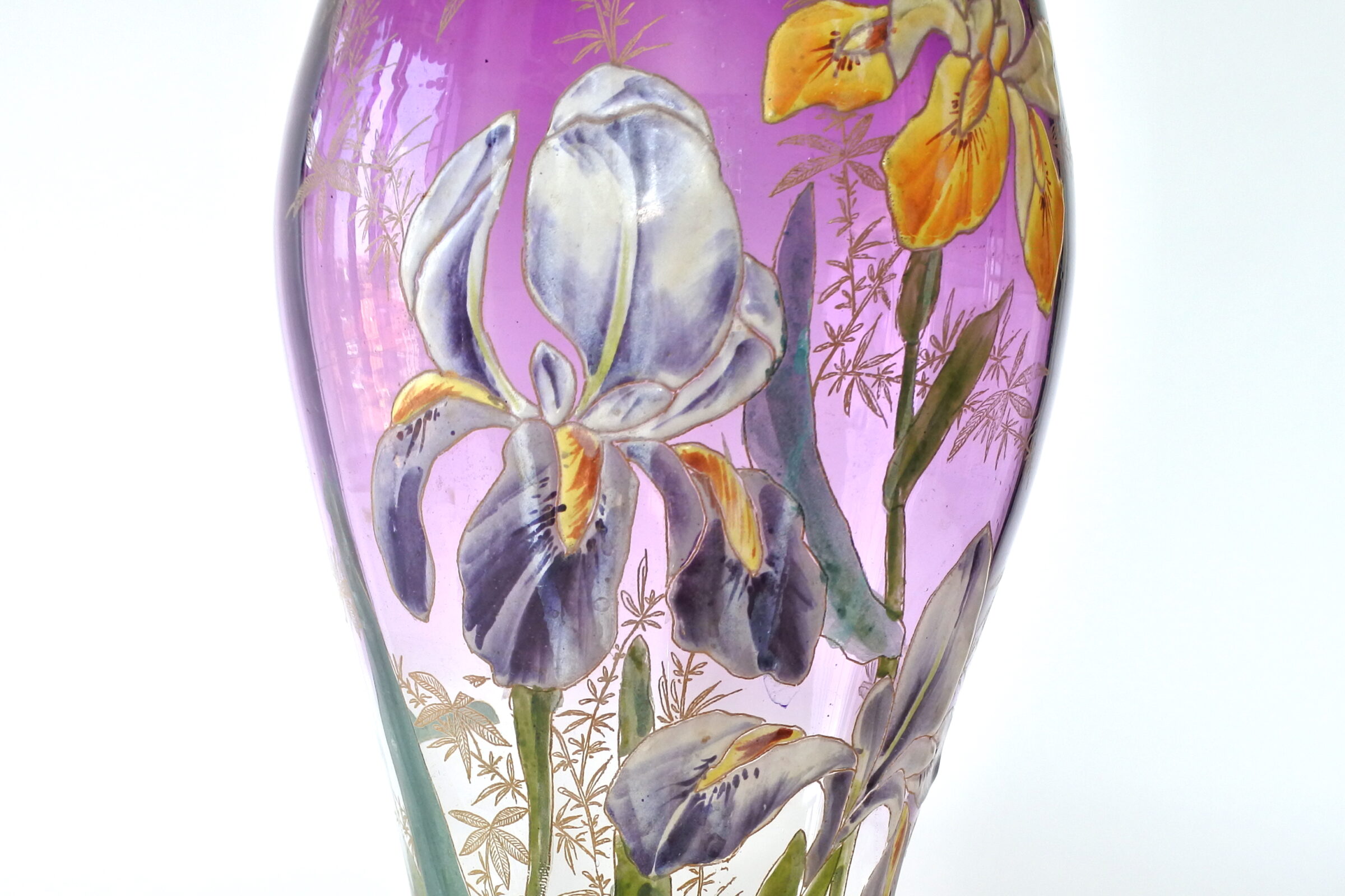 Vaso Legras in vetro soffiato con fiori di iris smaltati a caldo - 7