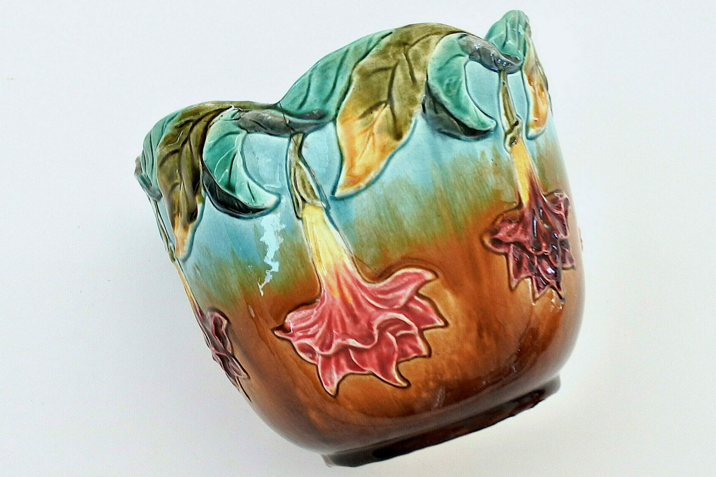 Cache pot Orchies in ceramica barbotine con fiori a tromboncino - 10