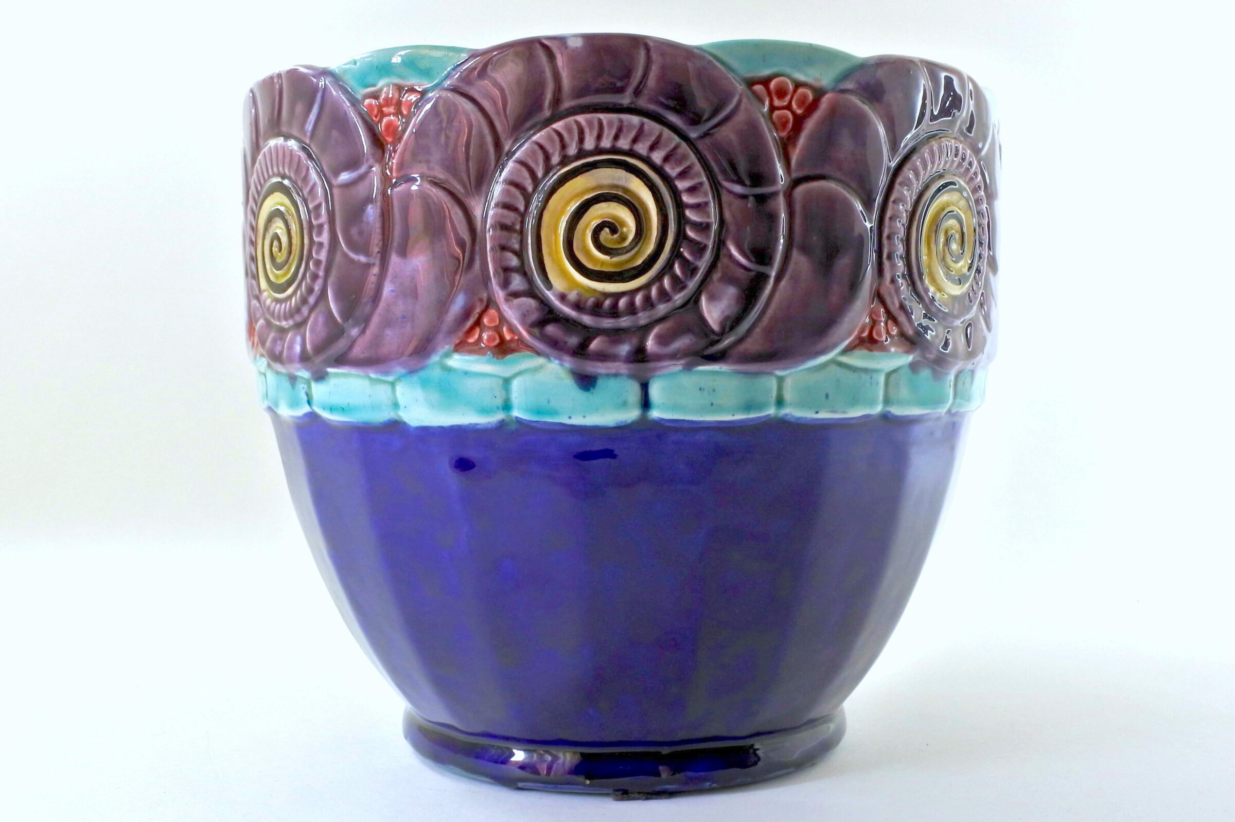 Grande cache pot Art Deco in ceramica barbotine francese - 3