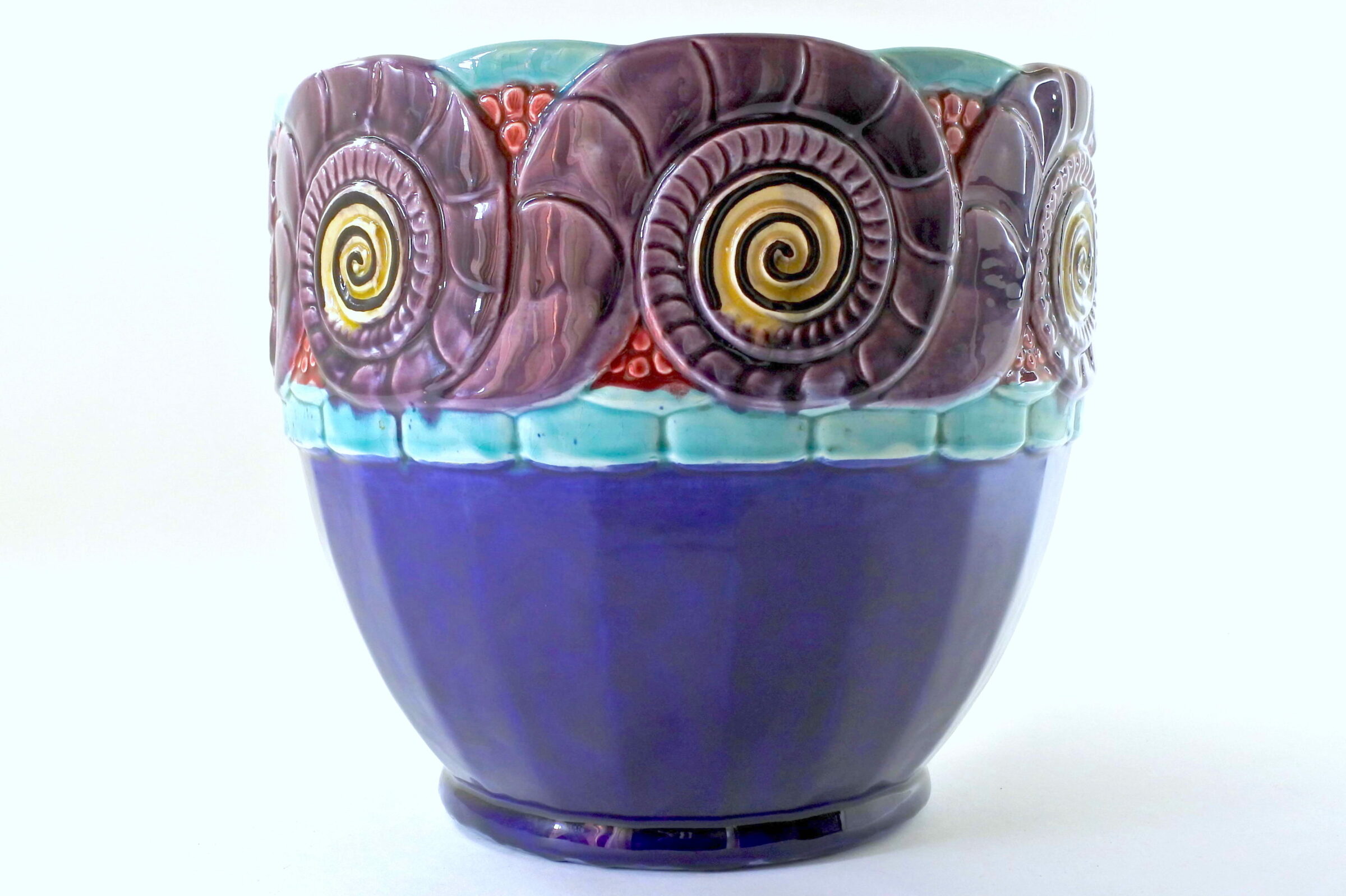 Grande cache pot Art Deco in ceramica barbotine francese - 4