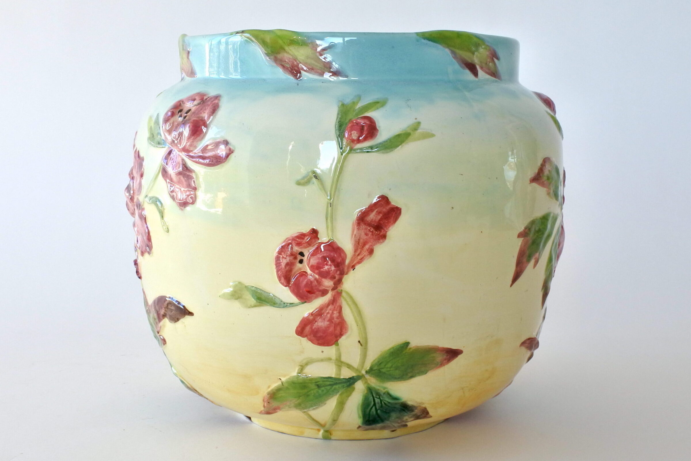 Grande cache pot in ceramica barbotine con fiori di anemone - 2