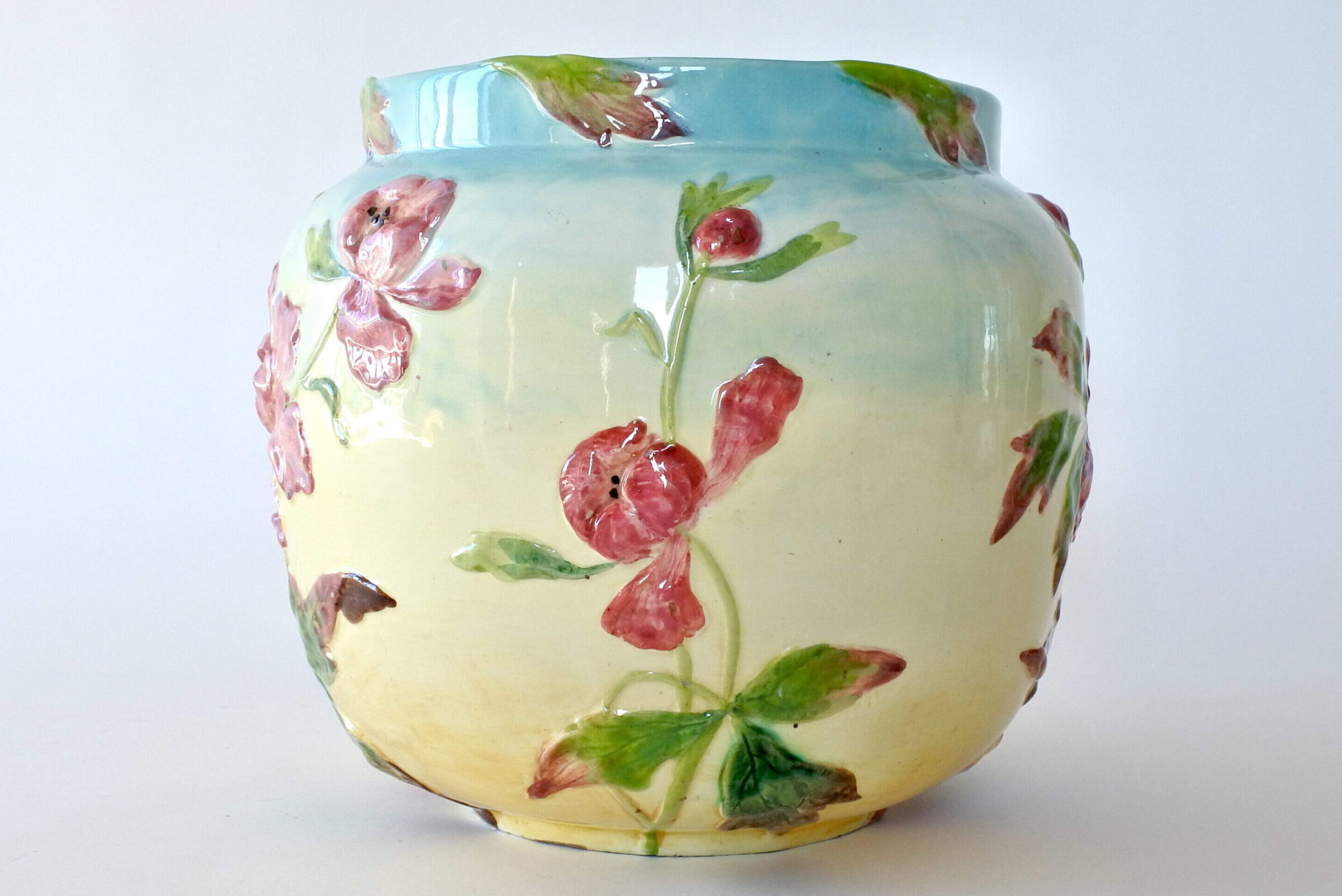 Grande cache pot in ceramica barbotine con fiori di anemone - 4